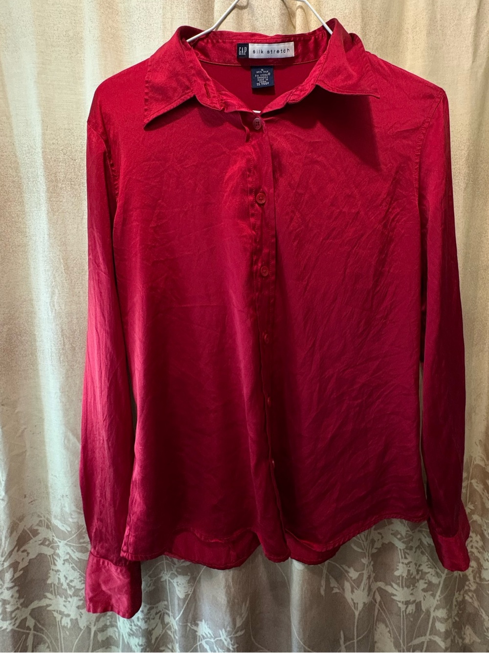 GAP Deep Red Button-Down Silk-Blend Shirt